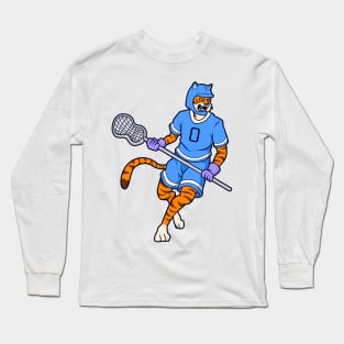 Cartoon Tiger playing Lacrosse Long Sleeve T-Shirt